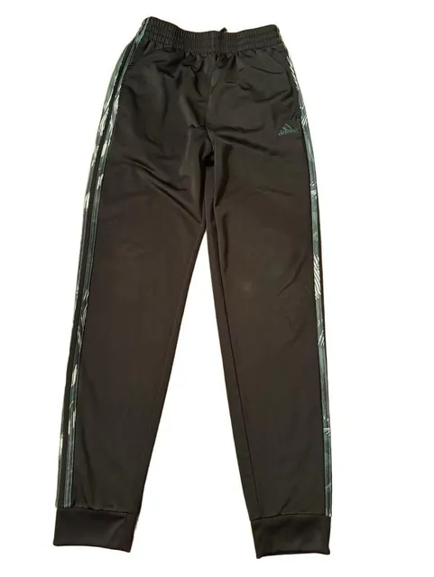 Adidas Track Pants Size L (14/16) Black Green Stripe Athletic Joggers h1600