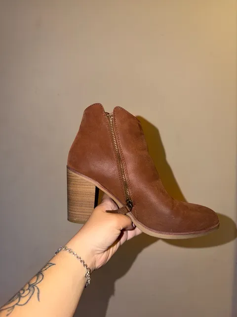 Brown Block Heel Ankle Booties