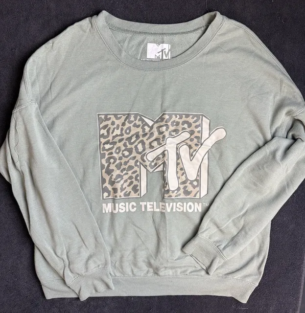 MTV Sweatshirt Size L Sage Green Leopard Print Music Television