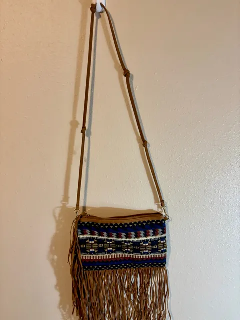 Boho Woven Aztec Pattern Fringe Crossbody Bag
