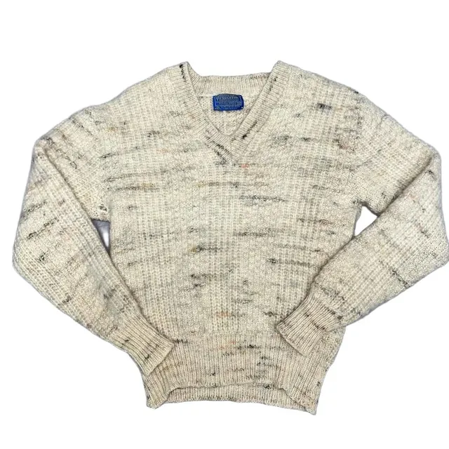 Pendleton V-Neck Wool Sweater Size M Cream Speckled Virgin Wool