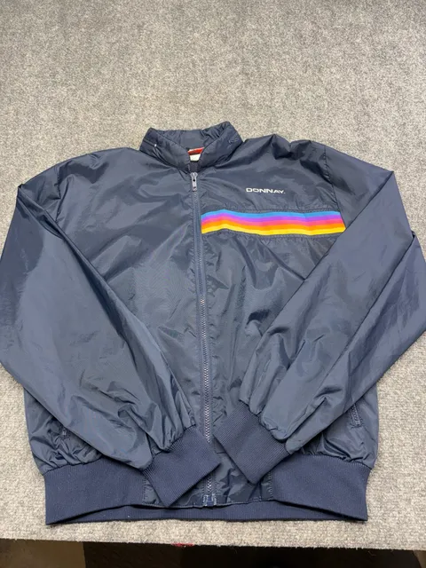 Donnay Rainbow Stripe Windbreaker Size M Navy Nylon Vintage Jacket