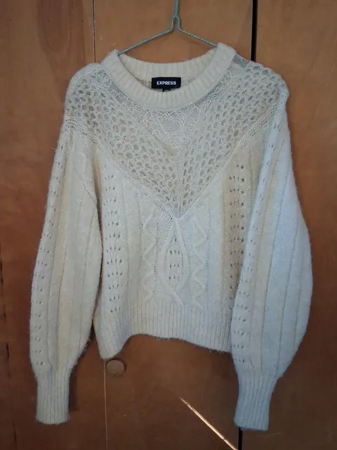 Express Sweater Size XS Cream Lace Trim Knit