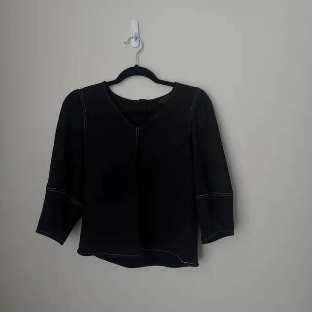 Current Air Los Angeles Top Size XS Black Contrast Stitching 3/4 Sleeve