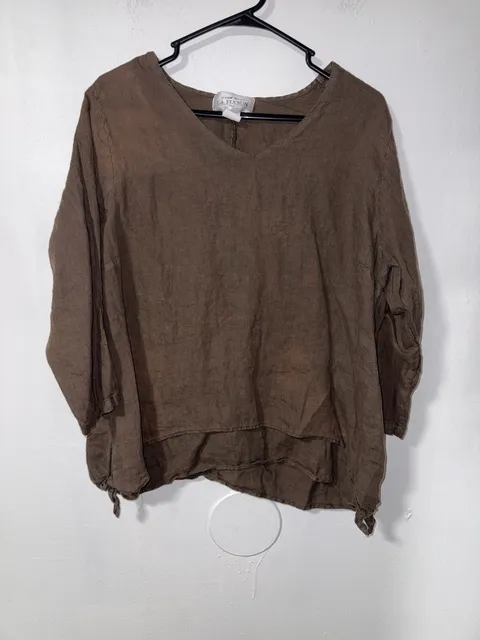 La Fixsun Linen Top Size M Brown V-Neck Blouse