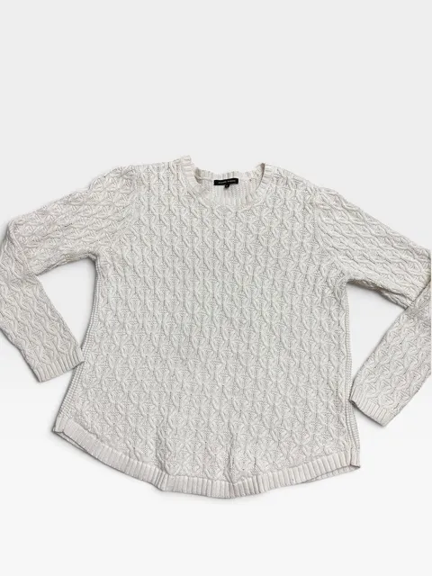 Jeanne Pierre Cable Knit Sweater Size L Ivory Crewneck Long Sleeve