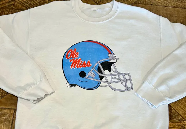 Ole Miss Rebels Helmet Logo White Crewneck Sweatshirt