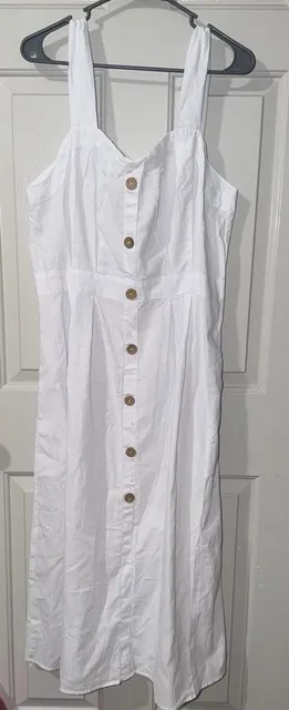 White Button-Front Midi Dress