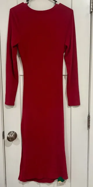 HALARA Burgundy Ribbed Maxi Dress Medium Long Sleeve Back Cutout Bodycon NWT