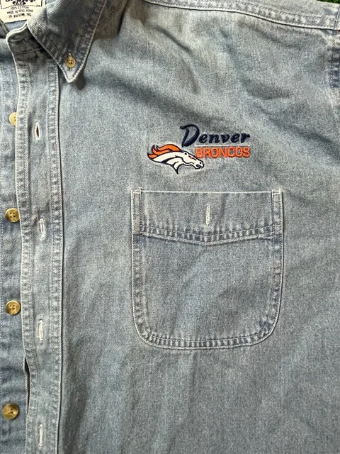 Lee Sport Denver Broncos Denim Button Down Shirt Size 2XL