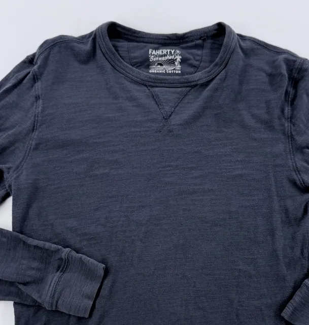 Faherty Sunwashed Long Sleeve Crewneck Shirt Size M Blue Organic Cotton