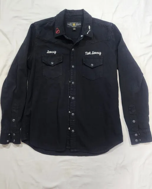 Lucky Brand Western Shirt Size M Black Sorry Not Sorry