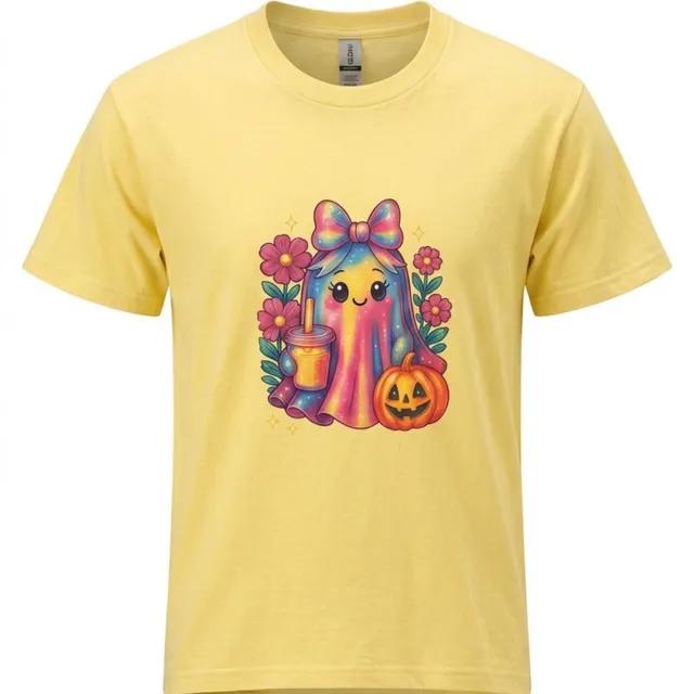 Gildan Cute Ghost Pumpkin XL Yellow Graphic T-Shirt