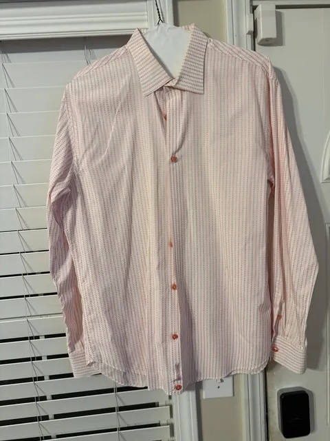 Andrea Palombini Dress Shirt XXL Pink White Striped Long Sleeve Italian
