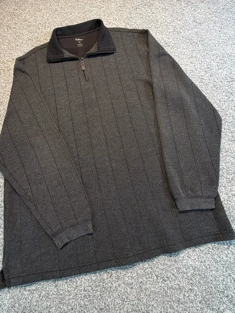 Marc Edwards 1/4 Zip Men’s Pullover Sweater Size XLT Gray Striped Mock Neck