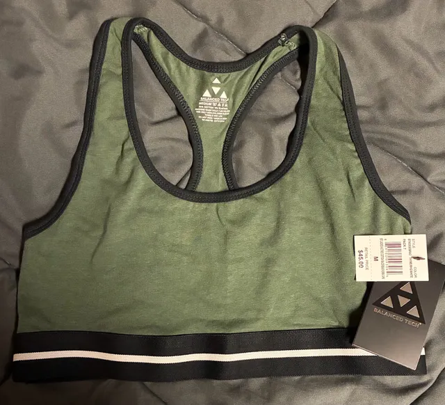 Balanced Tech Active Cotton Racerback Bra Size M Thyme Green