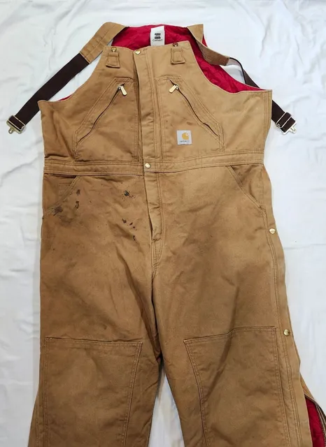 Carhartt Quilted Lined Bib Overalls Brown Duck Workwear