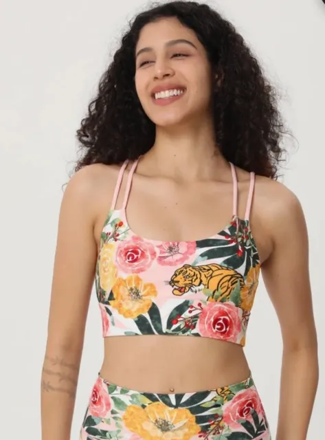 Silverwind Tiger & Rose Strappy Sports Bra Size S Floral Tiger Print