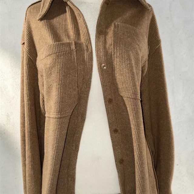 shein Brown Ribbed Shacket