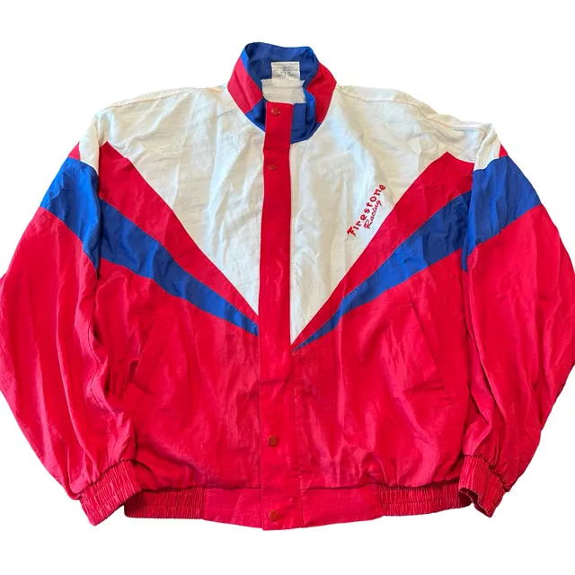 Vintage Firestone Racing Nylon Track Jacket Red Blue White Size XL