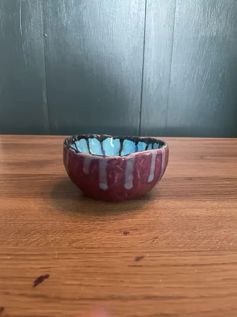ES Handcrafted Ceramic Pottery Bowl Blue and Purple 4.5 Inches