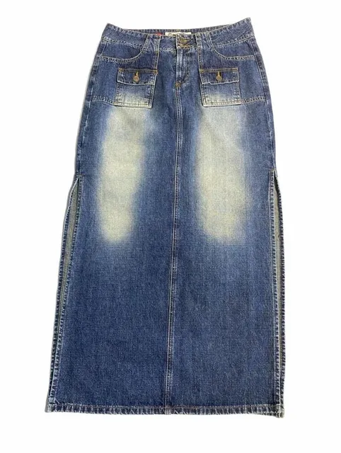 Paris Blues Denim Skirt Size 9 Vintage Long Cargo Midi Split Front