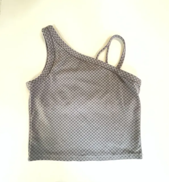Girls All in Motion Asymmetrical Crop Top Size M(8) Gray Houndstooth
