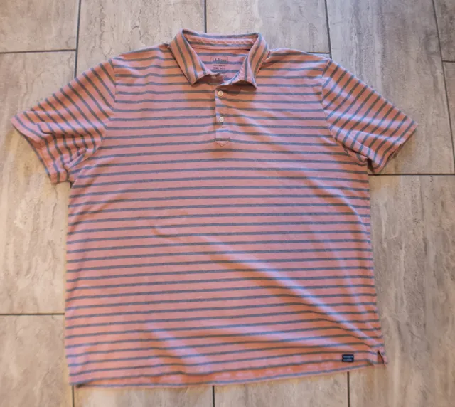 L.L. Bean Striped Polo Shirt XXL Reg Pink Gray Short Sleeve