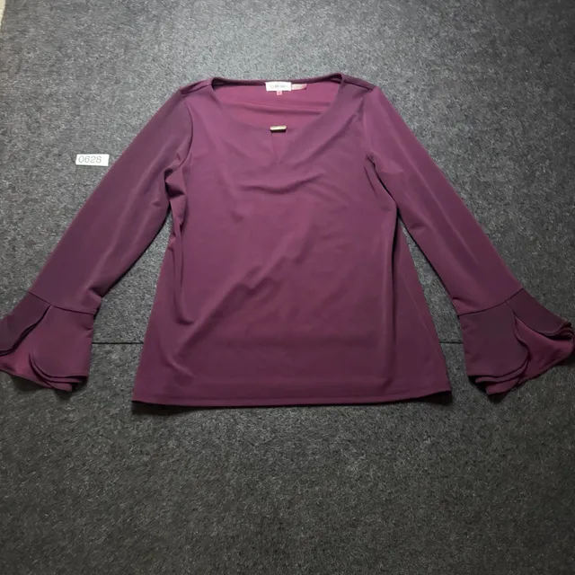 Calvin Klein Long Sleeve Blouse Size M Purple Bell Flare Cuff Top