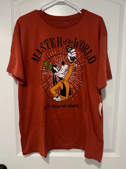Disney Goofy Master of the World Graphic Tee Rust Orange Retro Size L