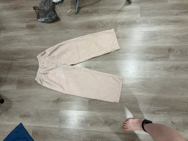 SHEIN Corduroy Drawstring Pants Petite S Beige Wide Leg Lounge
