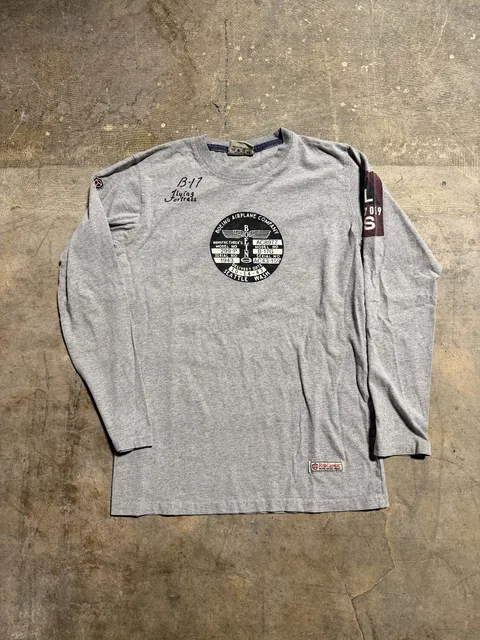 Red Canoe Boeing B-17 Flying Fortress Long Sleeve Shirt Size S Gray