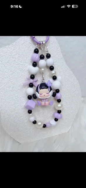 Purple Beaded Phone Charm with Authentic Skull panda bean