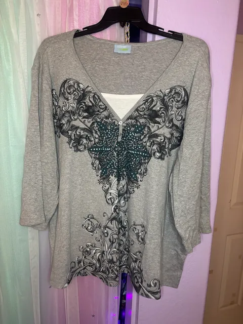 Liz Claiborne Liz & Me Embellished Scroll Print Top 4X