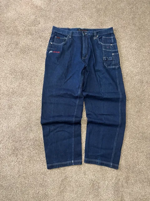 1990s Early 2000s Fubu The Collection Relaxed Jeans 42x34 Dark Wash Cargo Denim Hip Hop Pants