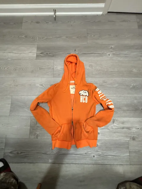 Hollister Full Zip Hoodie Size M Orange Graphic Logo