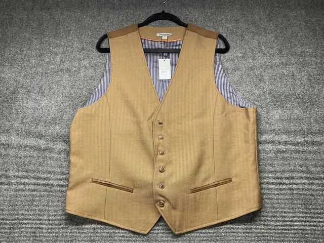 Johnston & Murphy Vest Size XXL Tan Brown Herringbone Suede Trim