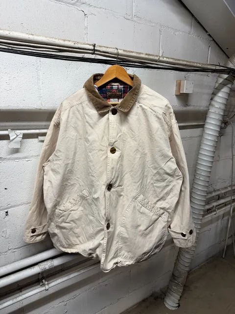 Greatland Apparel Canvas Barn Jacket XL Beige Corduroy Collar Plaid