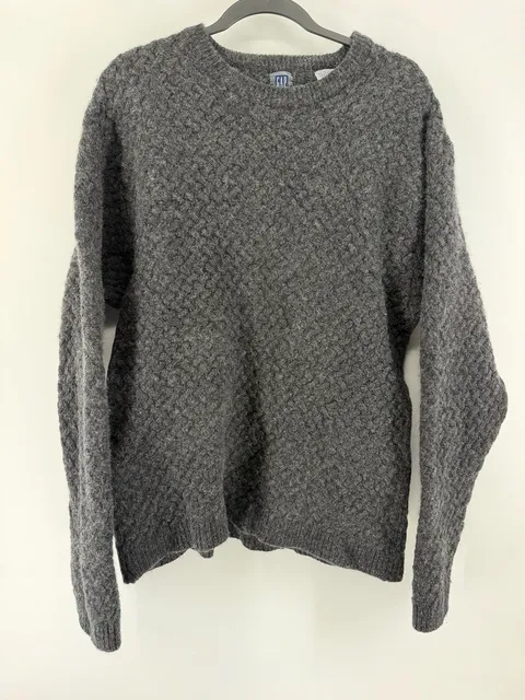 Vintage GAP Men’s Large Lambswool Blend Textured Crewneck Sweater Gray