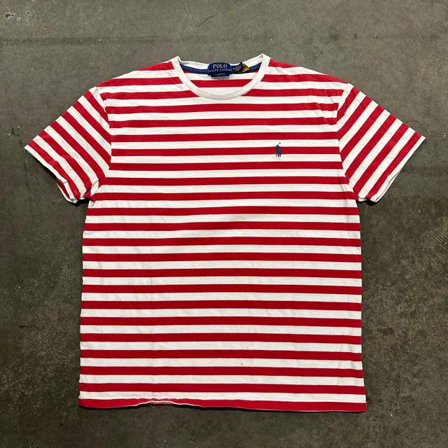 Polo Ralph Lauren Classic Fit Striped Pony Logo T Shirt Preppy Nautical Sailor