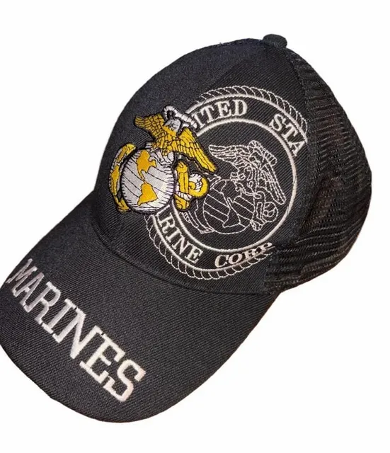 US Marines USMC Eagle Globe Anchor Black Mesh Trucker Snapback Hat Cap