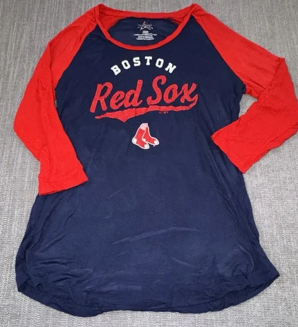 Majestic Boston Red Sox Raglan Shirt Size S Blue Red MLB Baseball