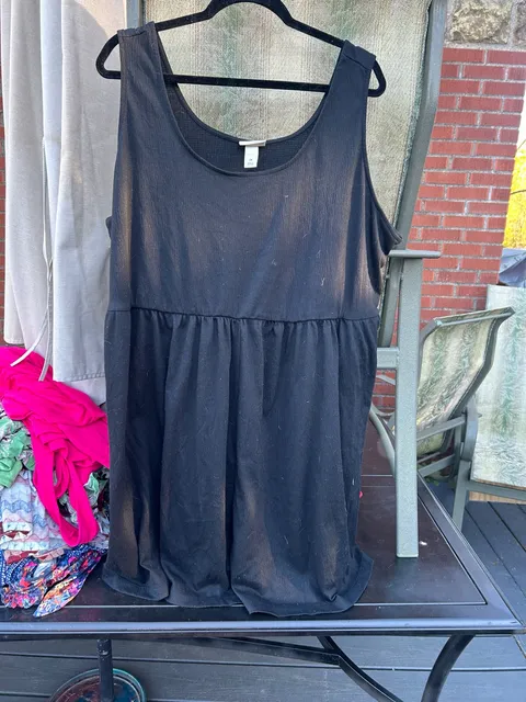 Ava & Viv Tank Top Size 2X Black Textured Babydoll Sleeveless