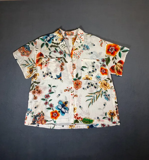 Johnny Was California Floral Button Down Shirt M Boho Botanical Camp Top