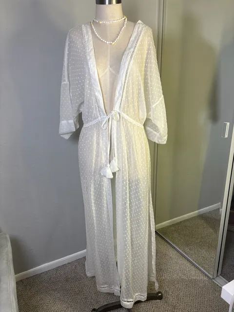 Abercrombie & Fitch Kimono Cover-Up One Size White Dot Sheer Maxi Robe