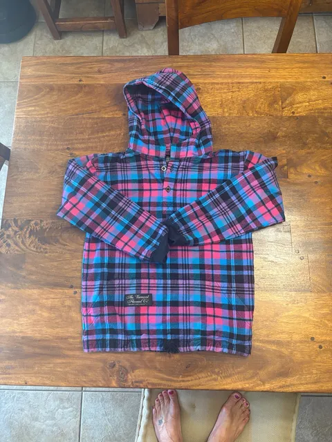Vermont Flannel Co Hooded Flannel Pullover Size Youth 10/12 Pink Plaid