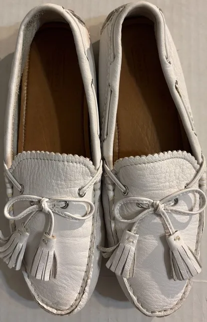 Coach White Leather Tassel Driving Loafers Flats