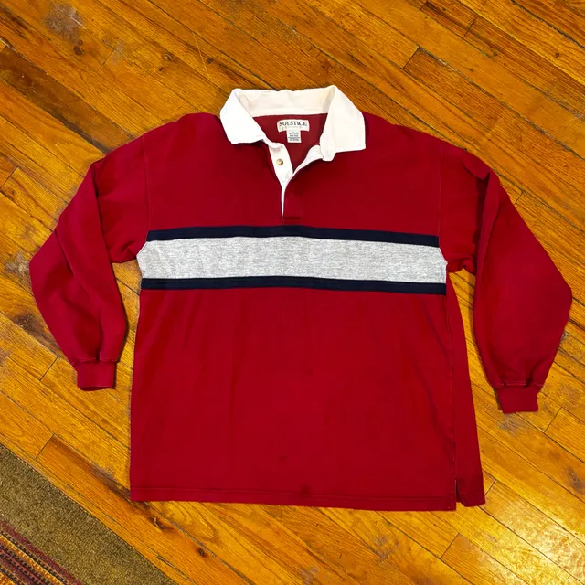 Vintage Solstice International Rugby Shirt Size L Red Long Sleeve Striped