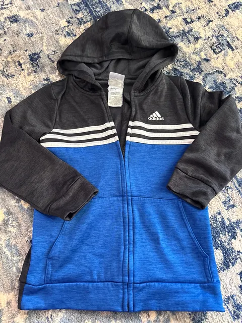 Adidas Full Zip Hoodie Size 7 Blue Black Colorblock Activewear