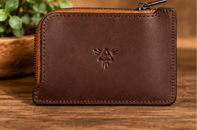 Origami Owl “One World Undivided” Leather Zipper Wallet Brown
